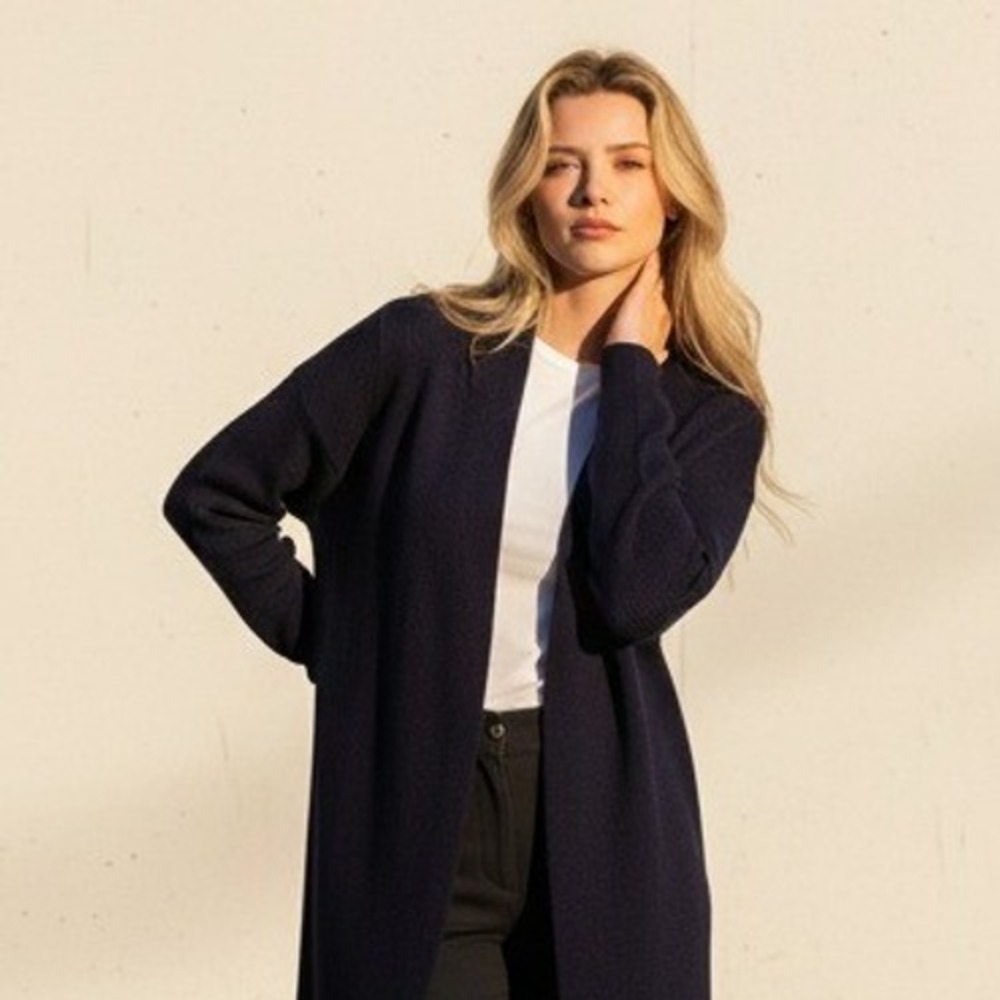 Talbots 1X Navy Blue Cardigan Sweater Long‎ Sleeve Zip Sides Cotton Blend Career